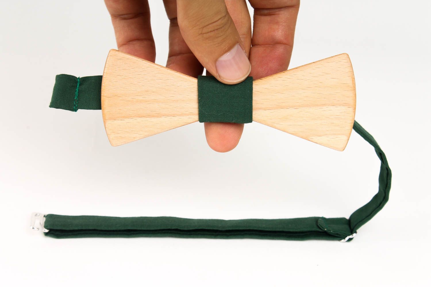 Corbata de lazo verde de madera artesanal pajarita moderna accesorio unisex foto 5