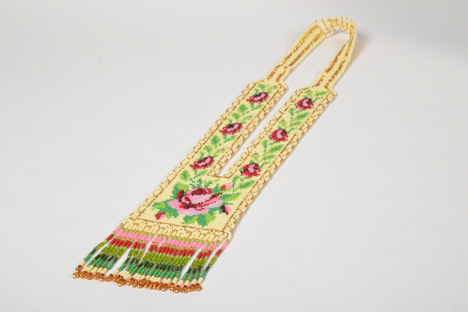 Ethno Halskette aus Rocailles Perlen Rosen foto 2