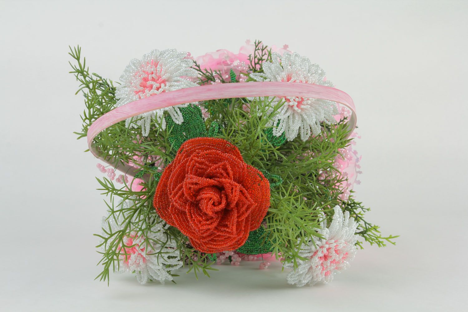 Basket with beaded flowers photo 4