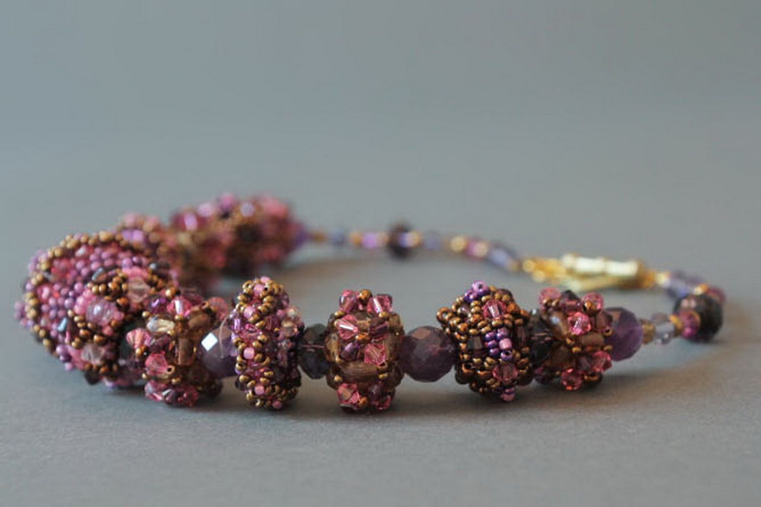 Necklace made of Czech beads with decorative stones photo 1