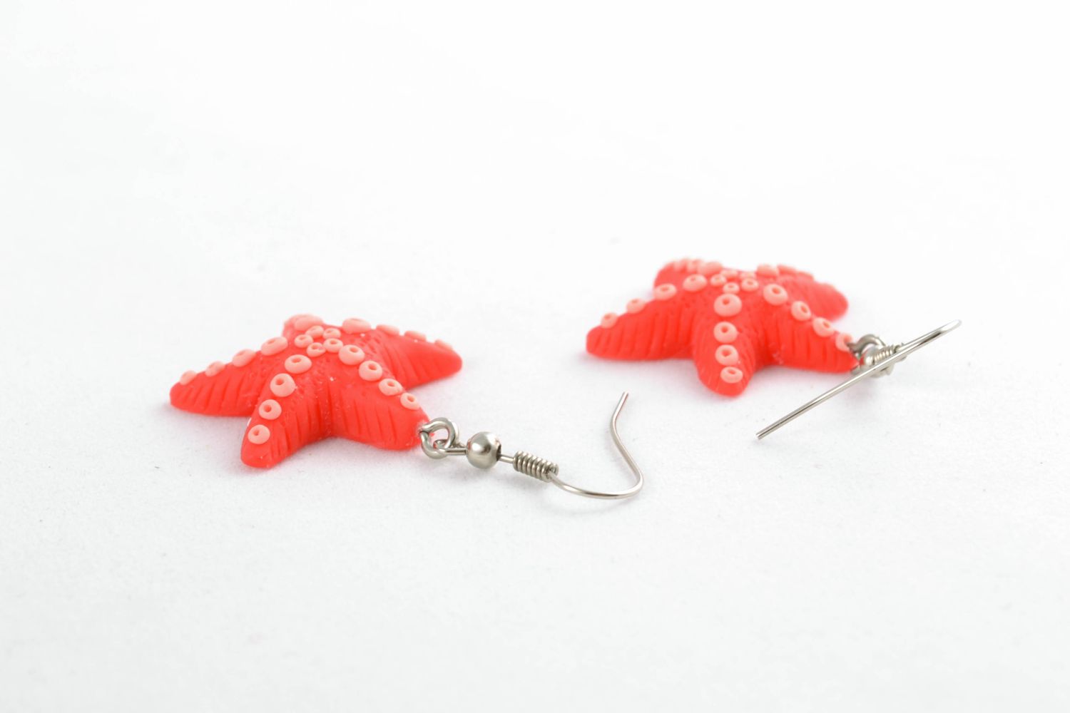 Polymer clay earrings in the shape of starfish photo 4