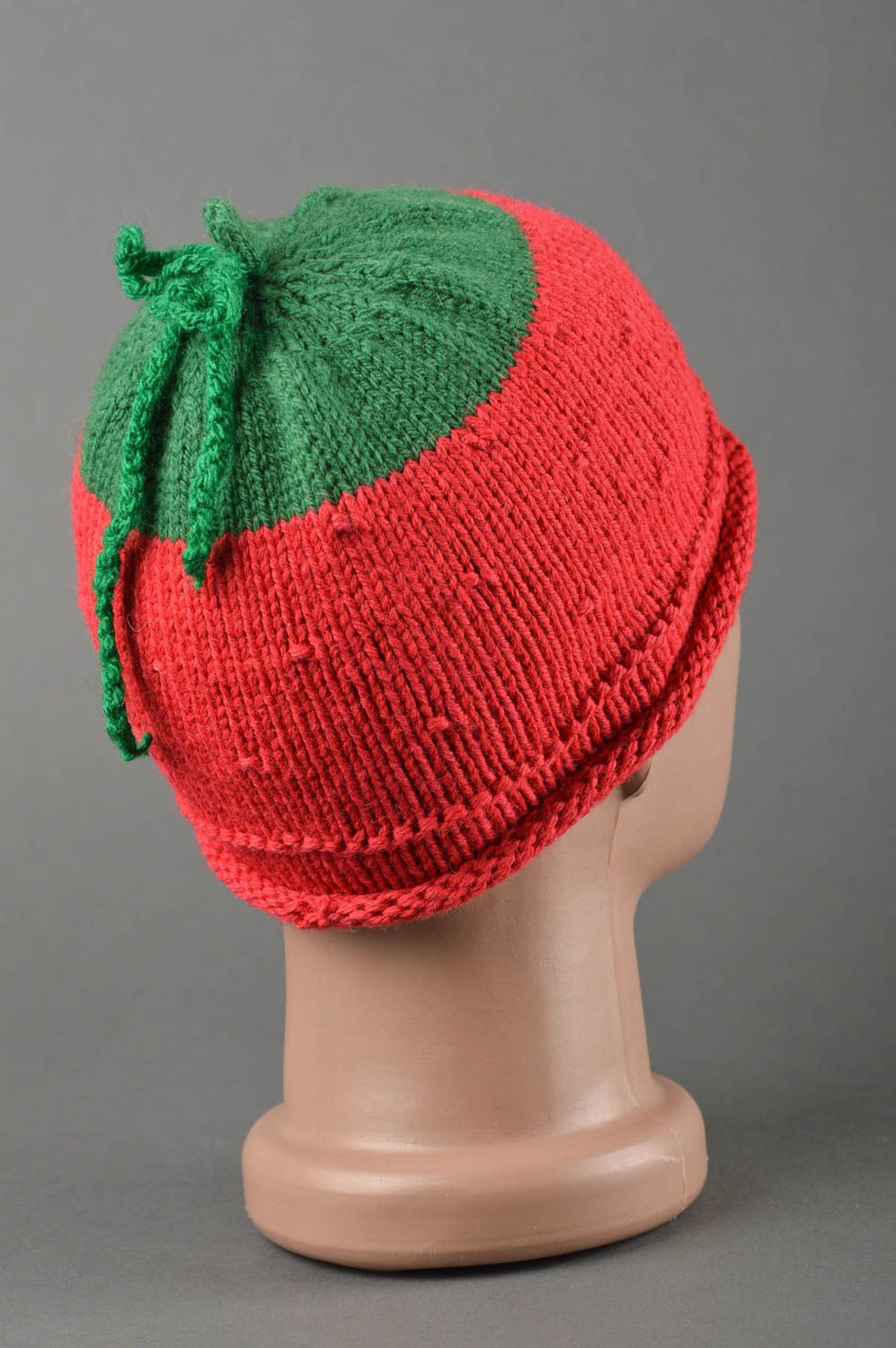 Bonnet tricot fait main Chapeau au crochet chaud fraise rouge Vêtement enfant photo 2