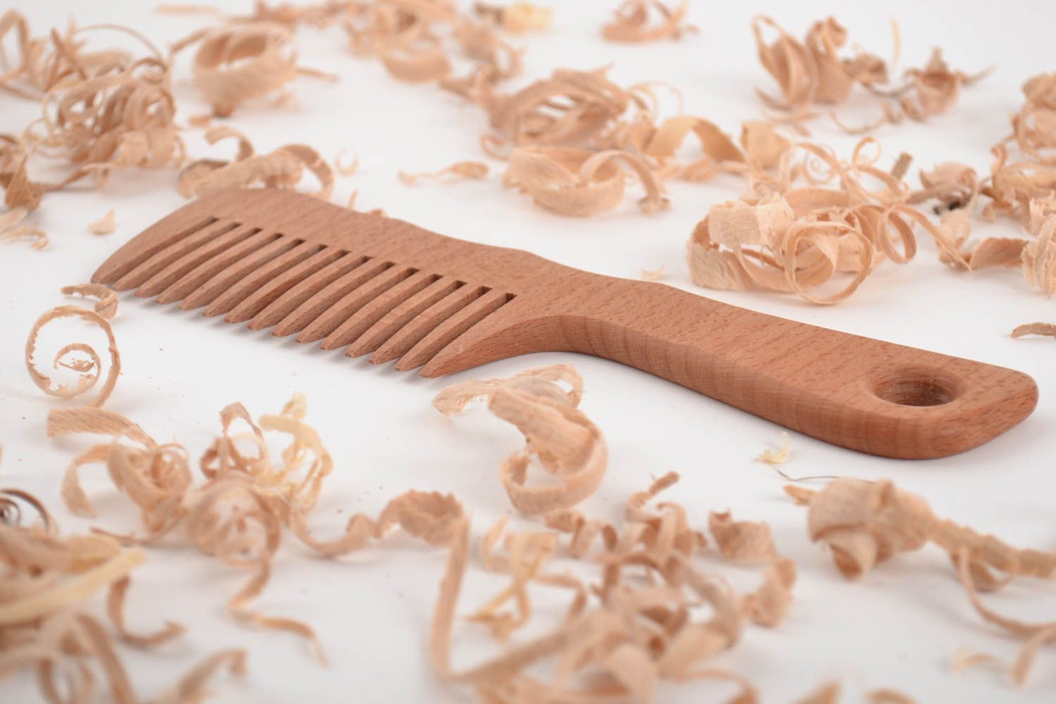 Handmade natural convenient organic wooden hair comb with handle photo 1