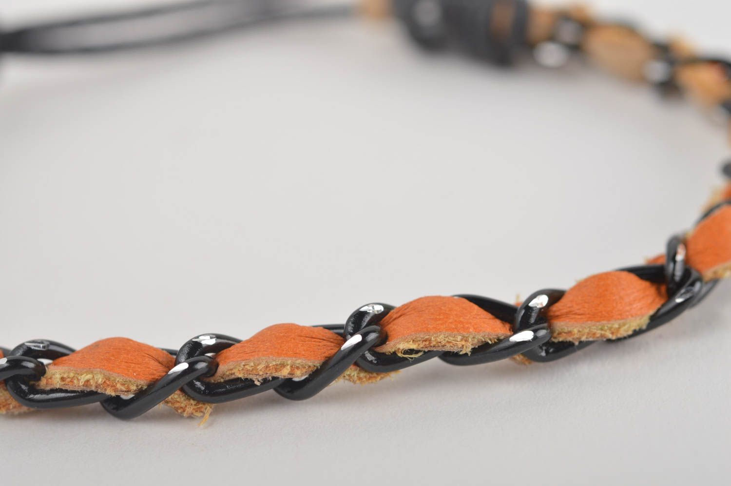 Handmade Leder Armband orange schwarz Designer Schmuck Accessoire für Frauen  foto 4
