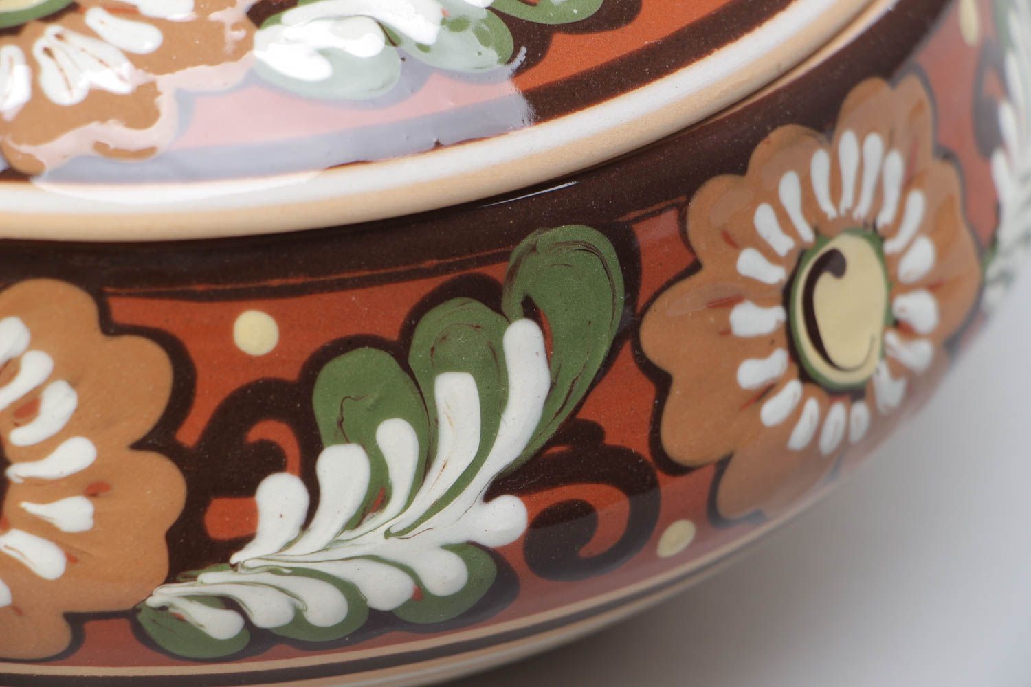 Handgemachte wunderschöne Suppenterrine aus Ton mit ethnischen Blumenmuster 1.5 l foto 4