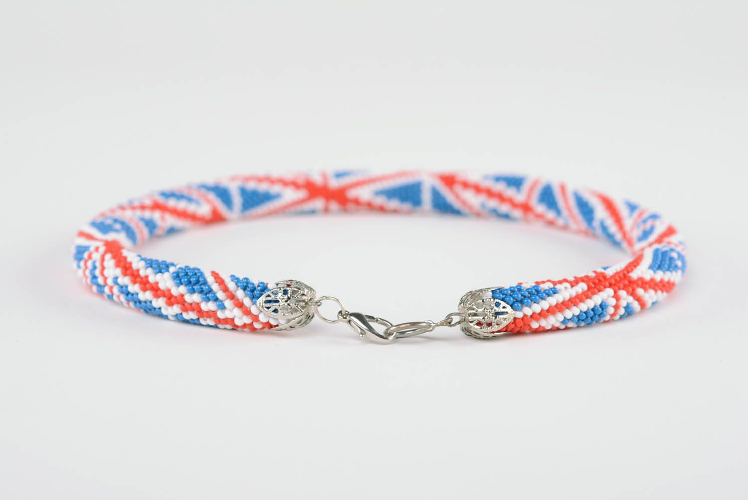 Beaded cord necklace British Flag photo 1