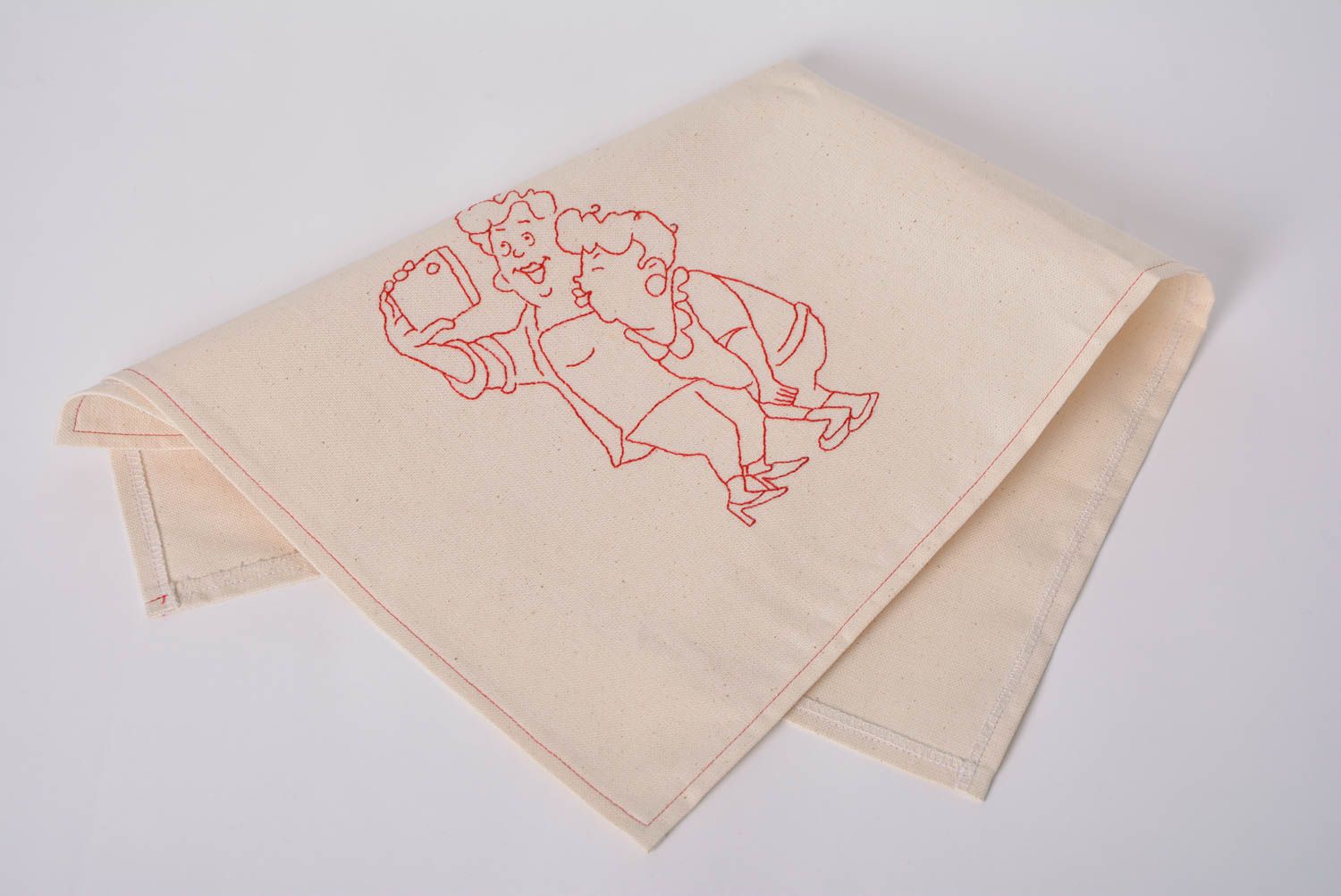 Оригинальное тканевое полотенце с ручной вышивкой из полульна хенд мейд фото 1