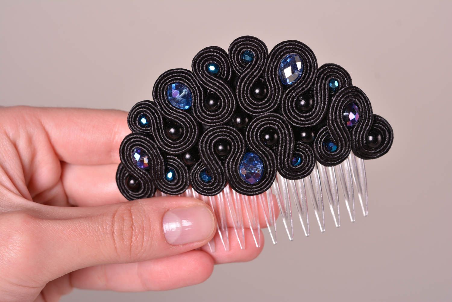 Peineta artesanal negra con cristal adorno para el pelo accesorio para peinados foto 2