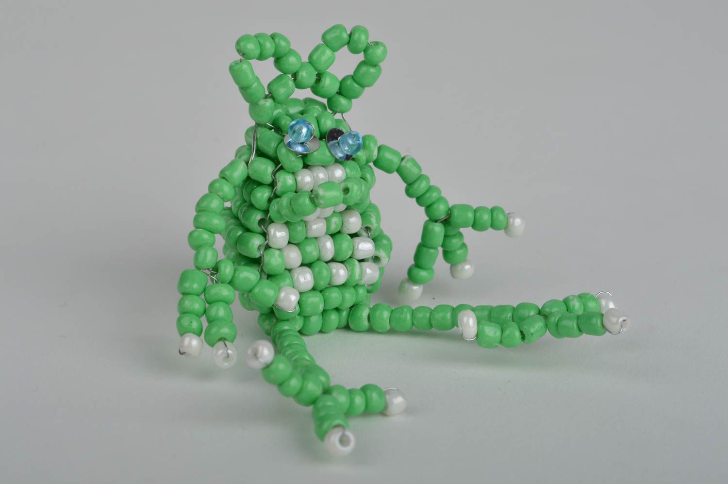 Beautiful handmade designer woven beaded finger puppet toy frog for children photo 3