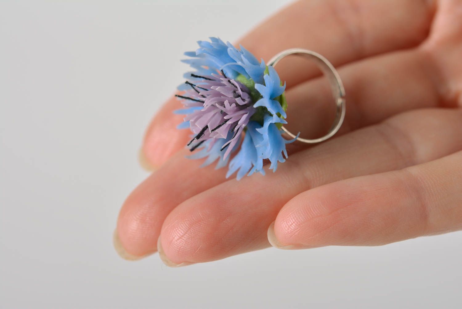 Beautiful handmade designer polymer clay flower ring for girl photo 2