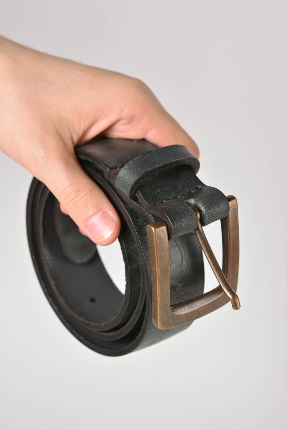 Black leather belt handmade men belt fashion accessories presents for men photo 4