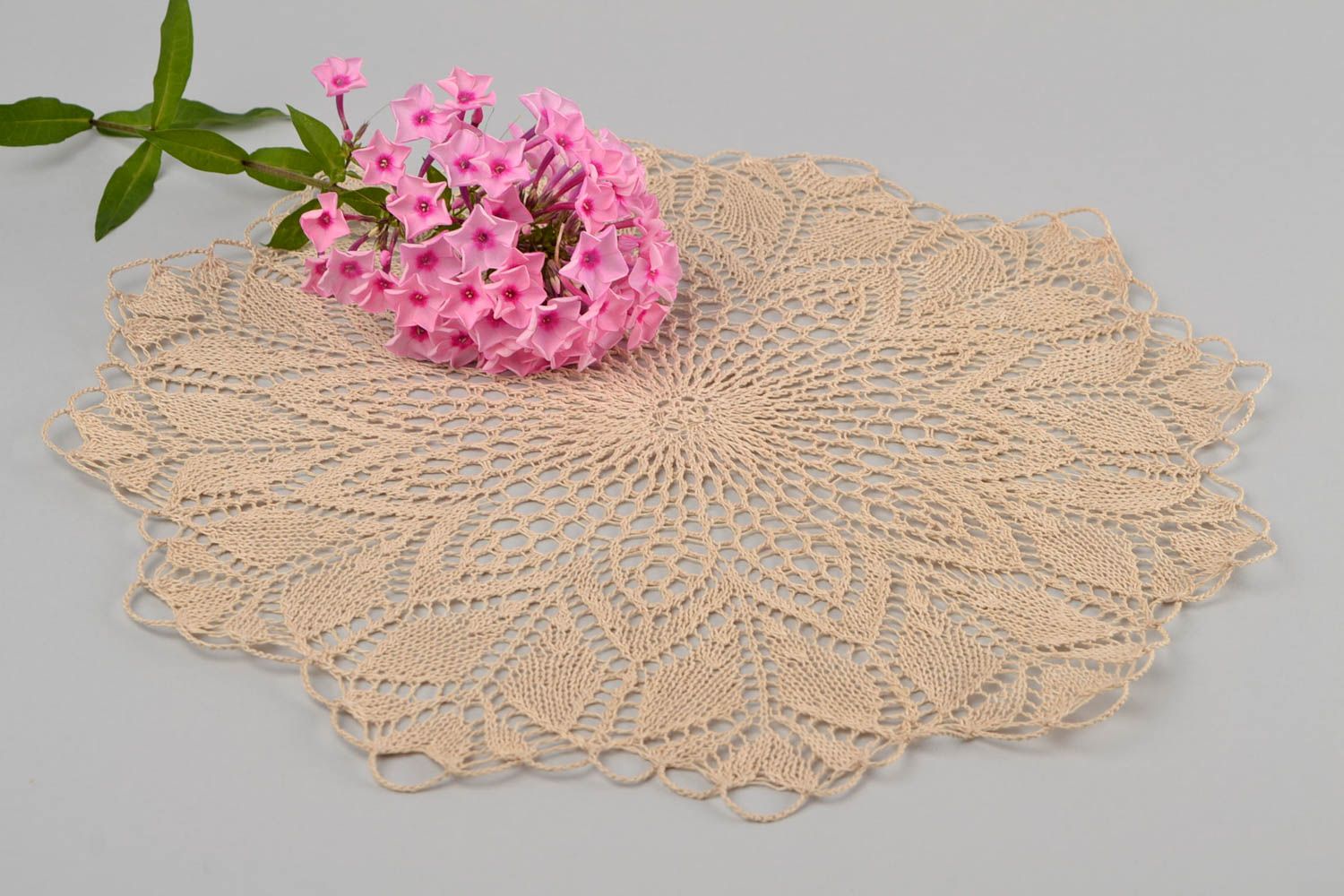 Designer crocheted napkin handmade lace round tablecloth unique interior decor photo 1