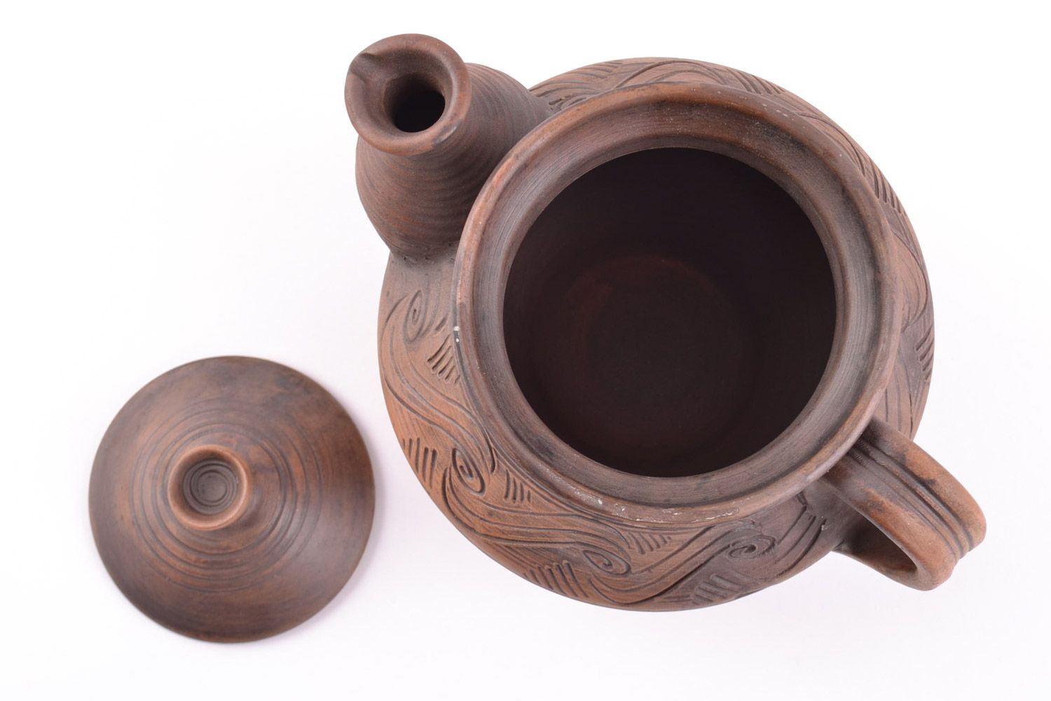 Заварочный керамический чайник ручной работы с крышкой объемом 700 мл фото 3