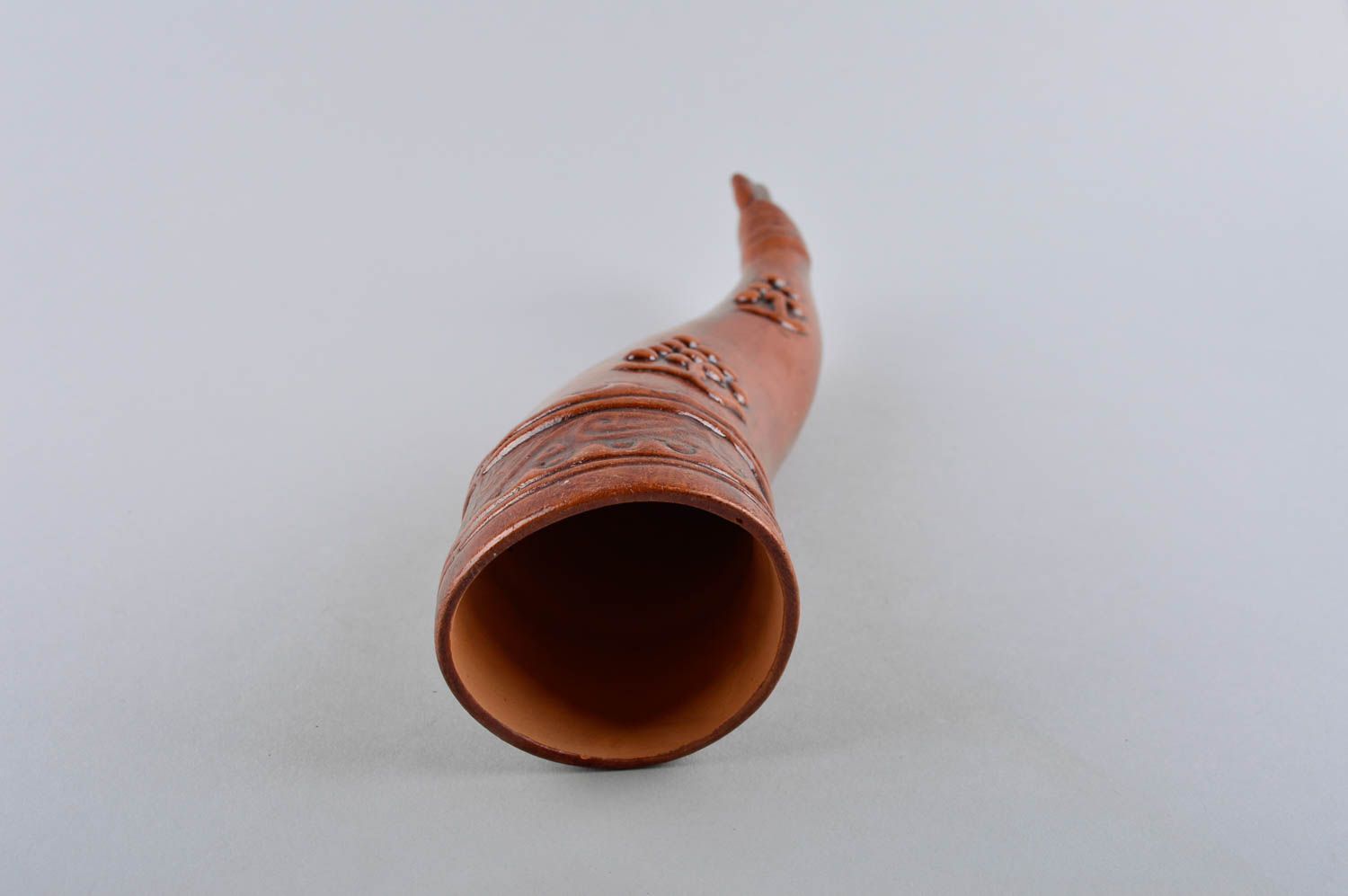 Corno in ceramica fatto a mano decorativo calice in argilla utensili da cucina foto 3