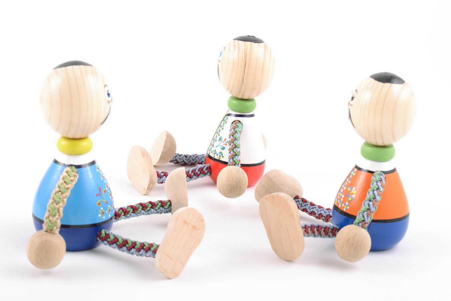 Bright painted colorful handmade wooden toys set 3 pieces Cossacks for kids photo 2