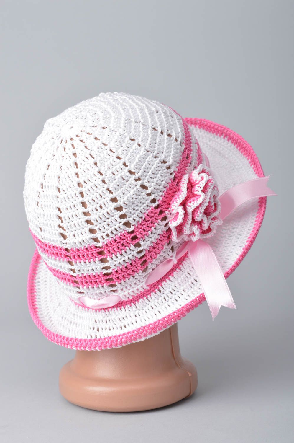 Chapeau panama fait main Couvre chef Vêtement enfant blanc rose original photo 10