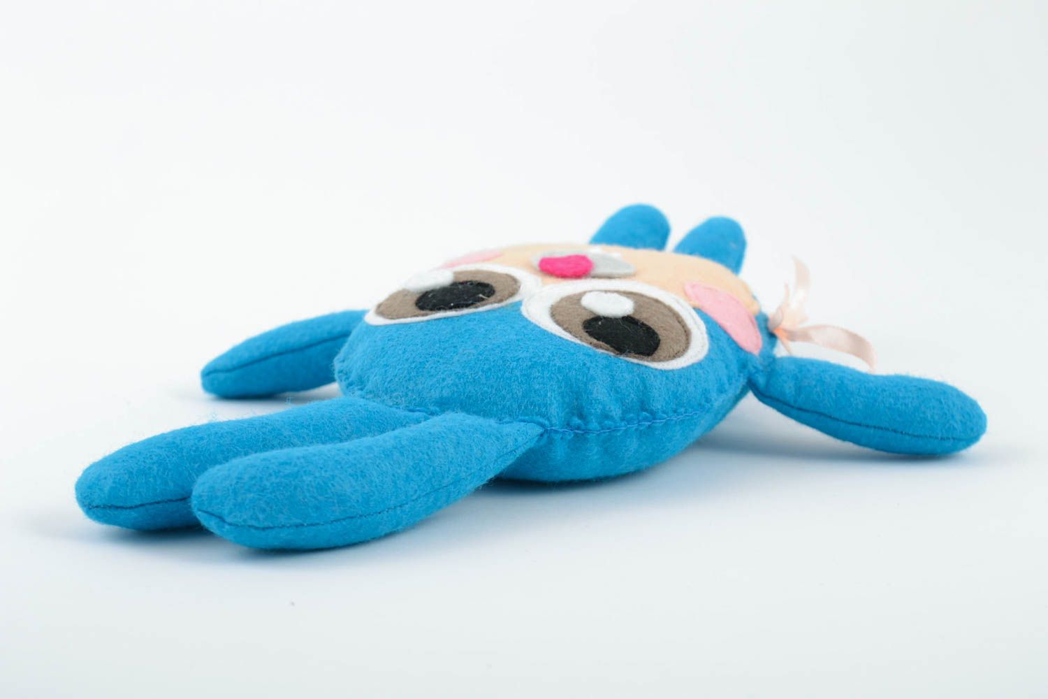 Мягкая игрушка ручной работы зайка голубого цвета красивый забавный небольшой фото 5