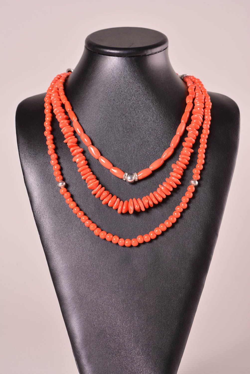 Korallrotes Damen Collier Modeschmuck Halskette Accessoire für Frauen aus Ton foto 2