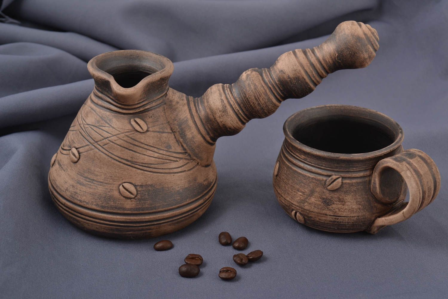 Set of coffee turk and coffee cup made of natural clay 1,27 lb photo 1