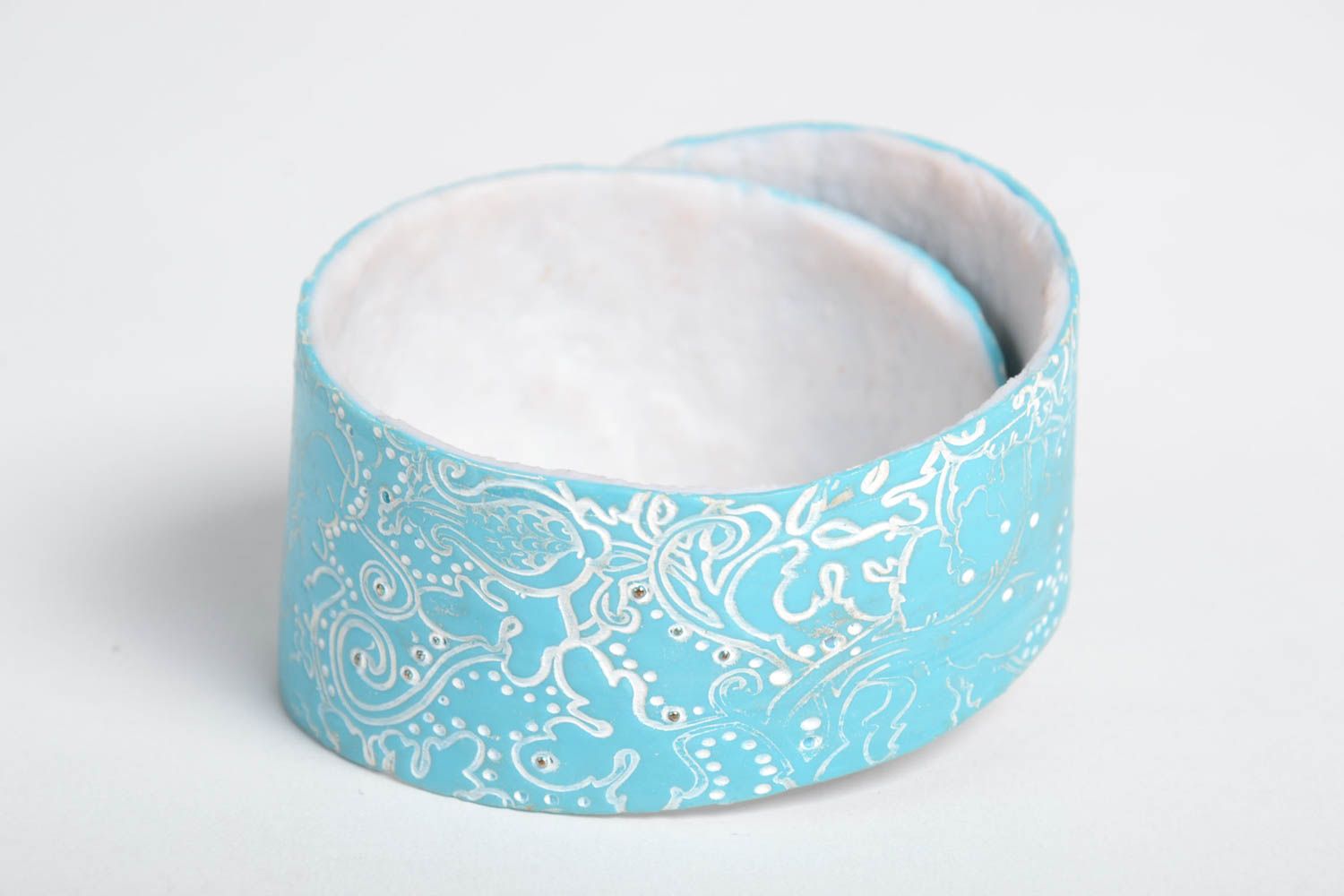 Handmade polymer clay bracelet wide bracelet blue plastic bracelet for women photo 1