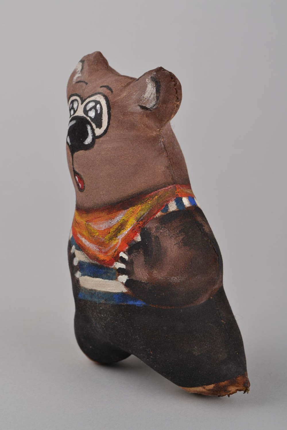 Bemaltes originelles handmade Stofftier mit Duft Bär aus Leinen für Geschenk foto 3