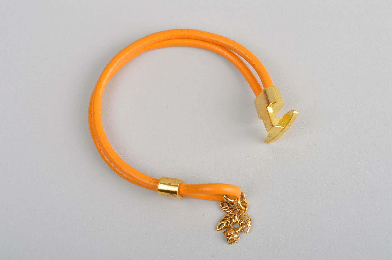 Bracelet orange Bijoux cuir naturel fait main Cadeau femme design casual photo 5