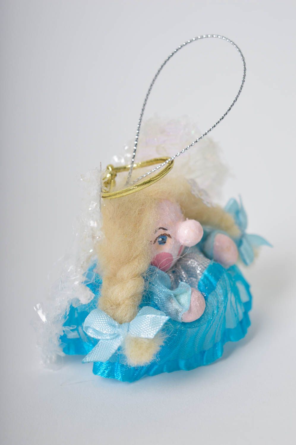 Елочная игрушка ручной работы детская игрушка ангел мягкая игрушка голубая фото 2