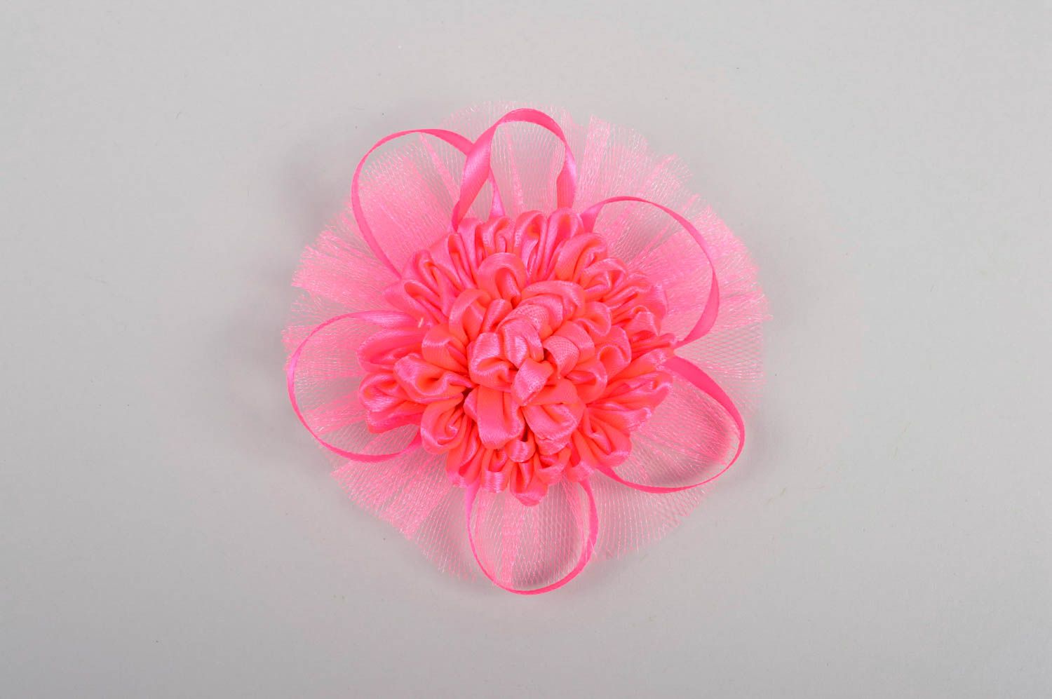 Rosa Blume Haarspange handgemachter Schmuck Accessoire für Mädchen grell  foto 5