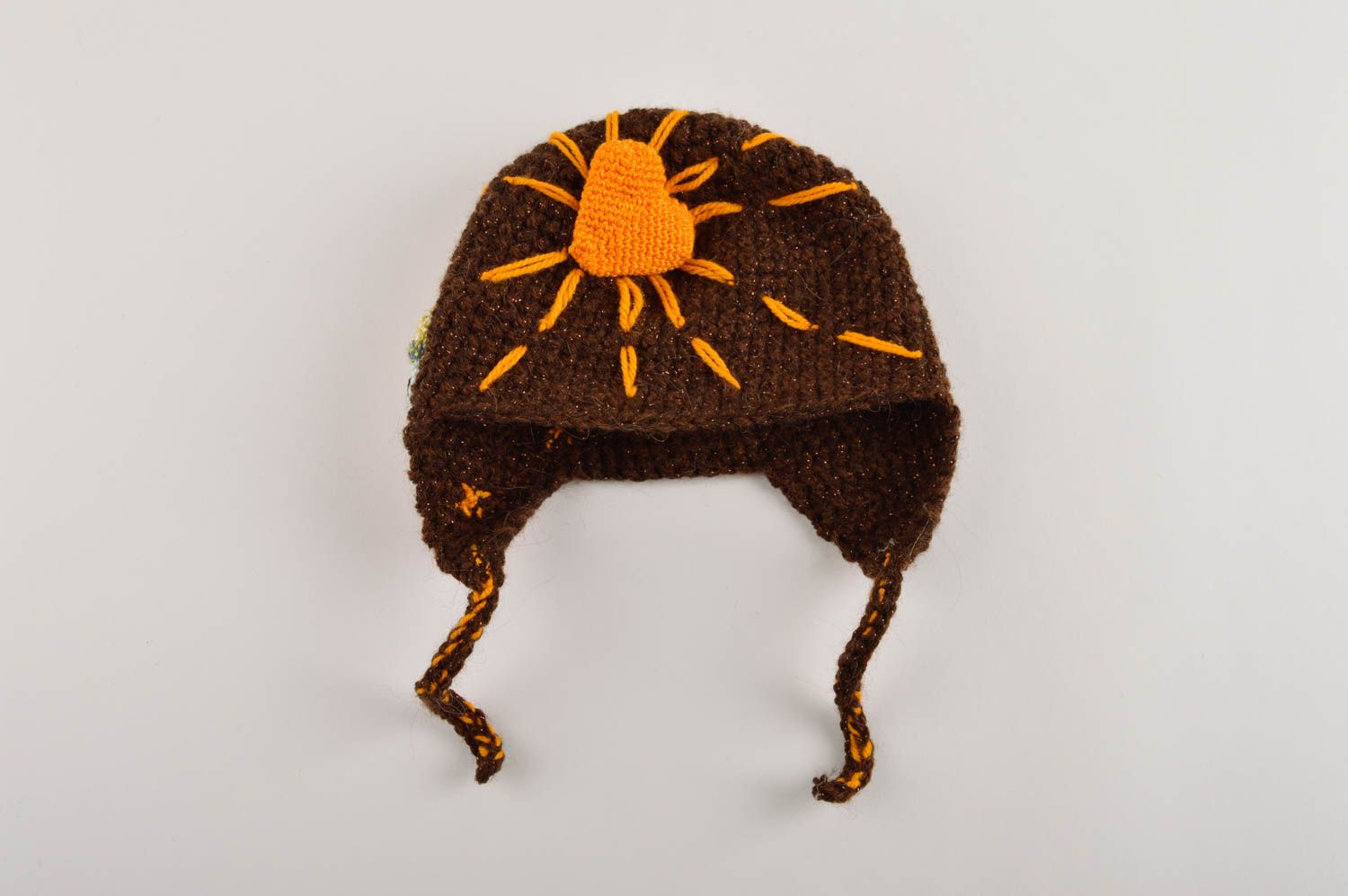 Вязаная шапка ручной работы шапка для мальчиков зимняя шапка коричневая фото 3