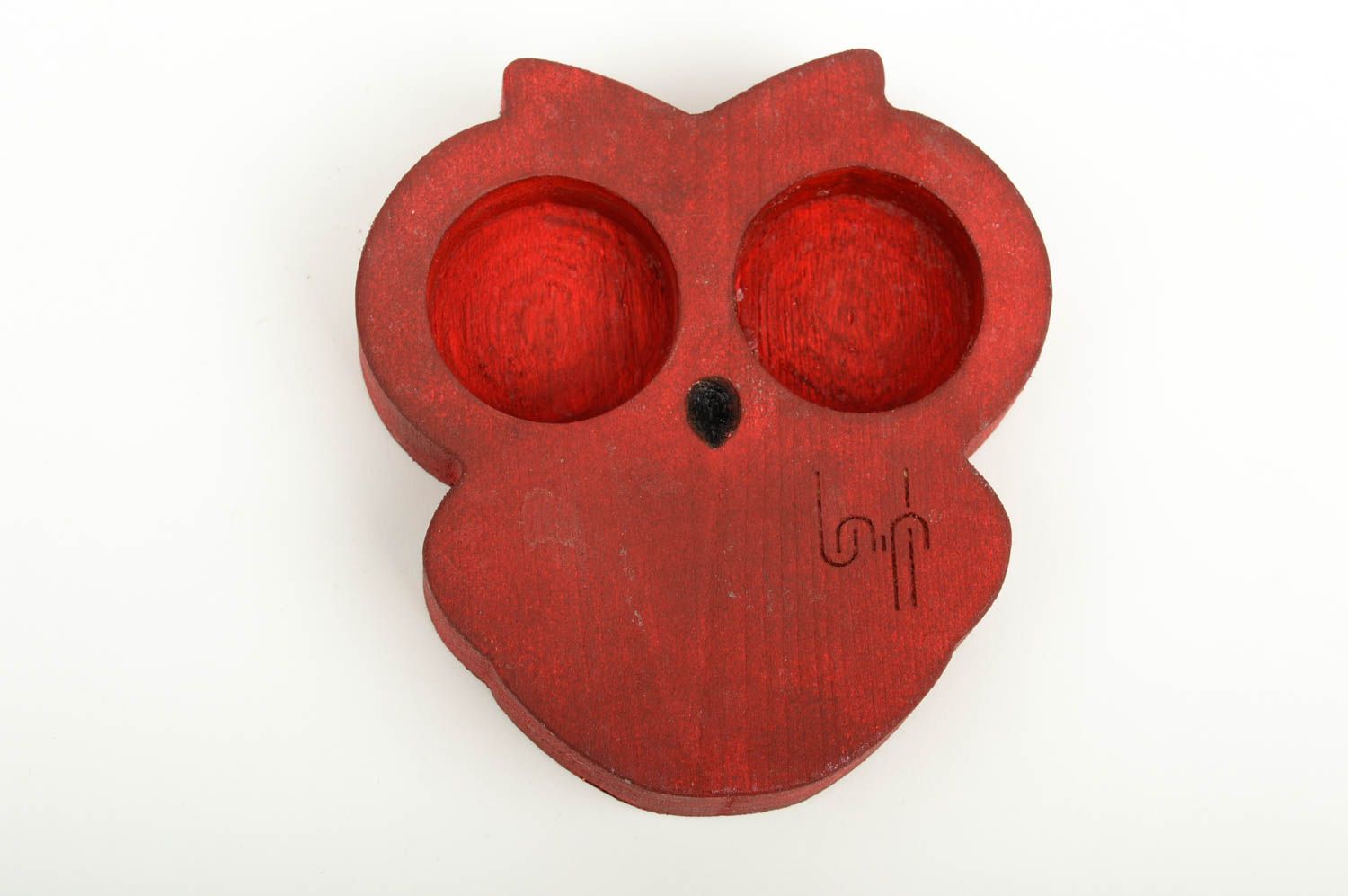Flat wooden handcrafted two tea light candle holder in owl shape 4,72 inches, 0,21 lb photo 4