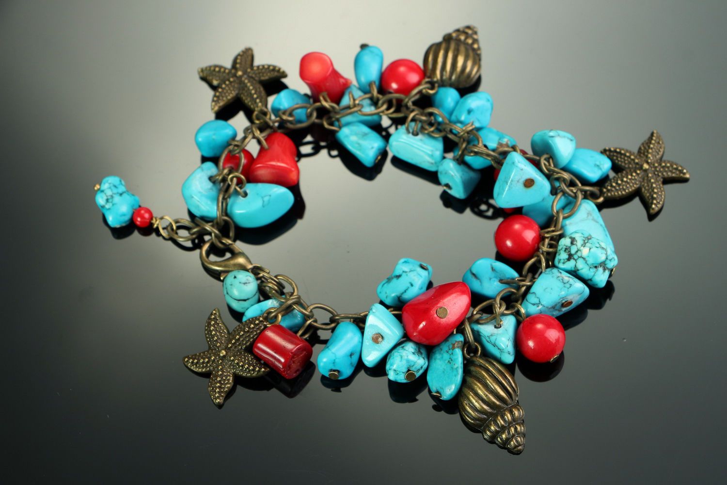 Bracelet with coral and turquoise photo 3