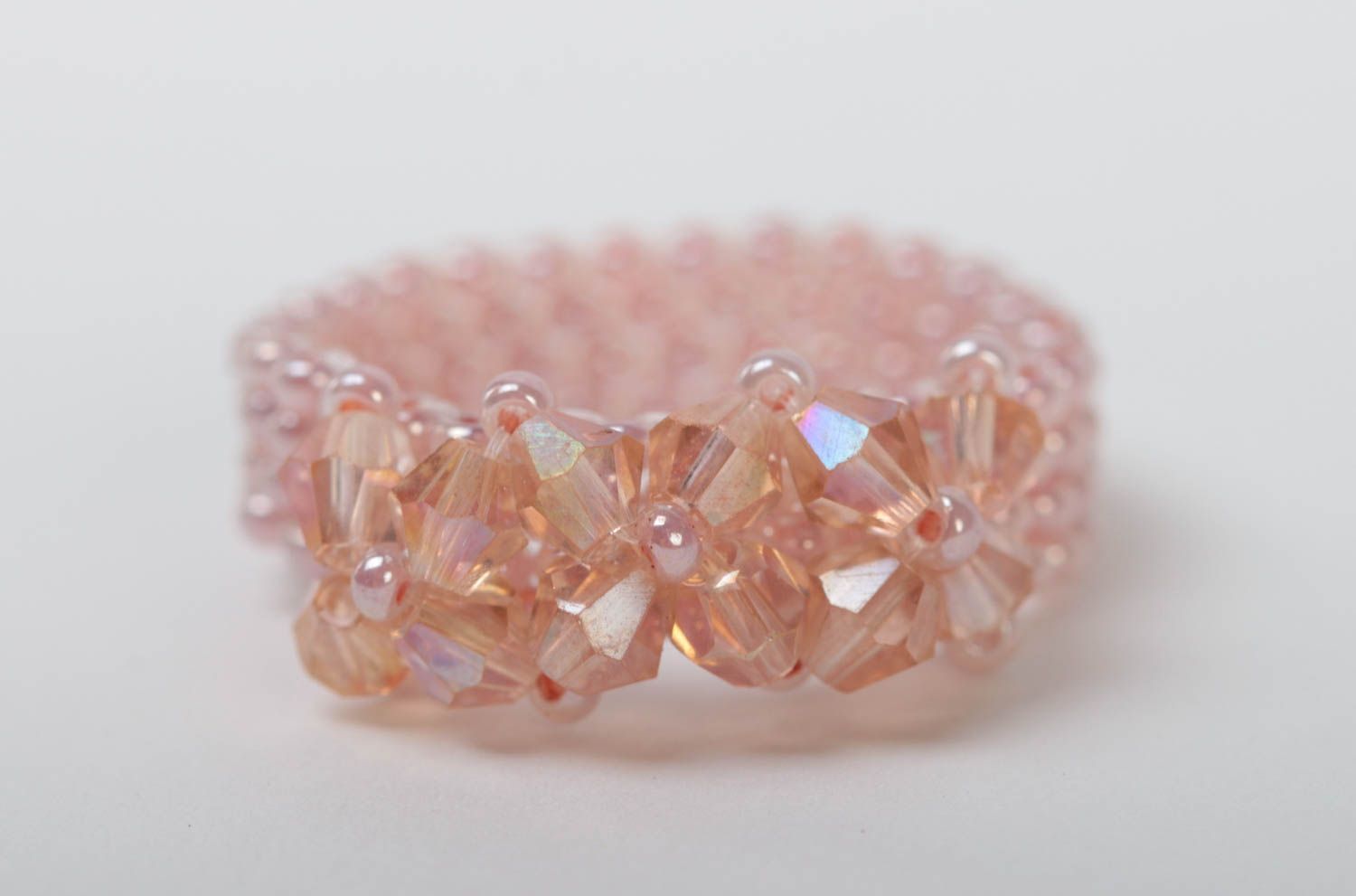 Bague en perles de rocaille et cristal rose faite main pour enfants et adultes photo 2