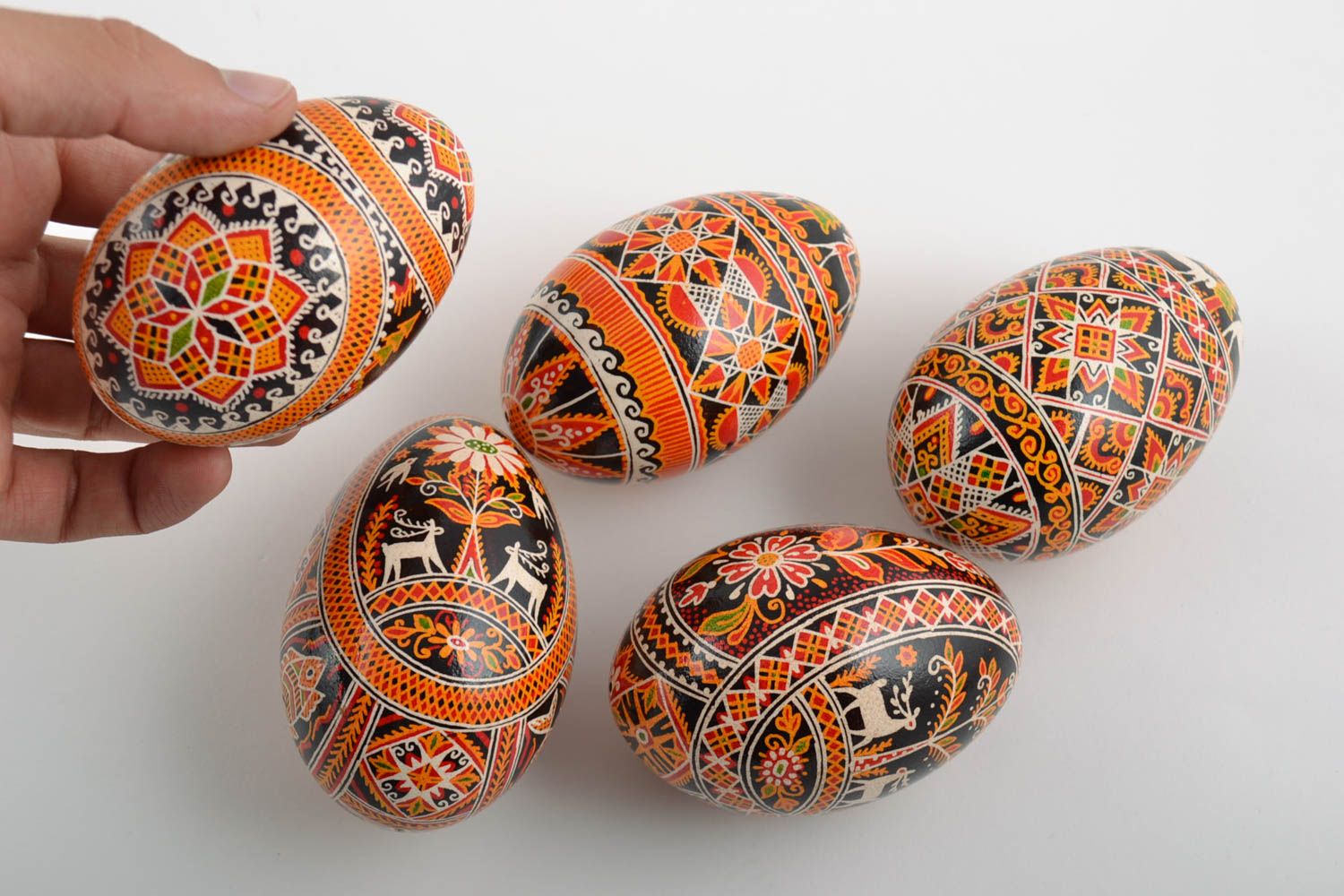 Set of Easter eggs painted with acrylics 5 pieces handmade ethnic pysankas  photo 2