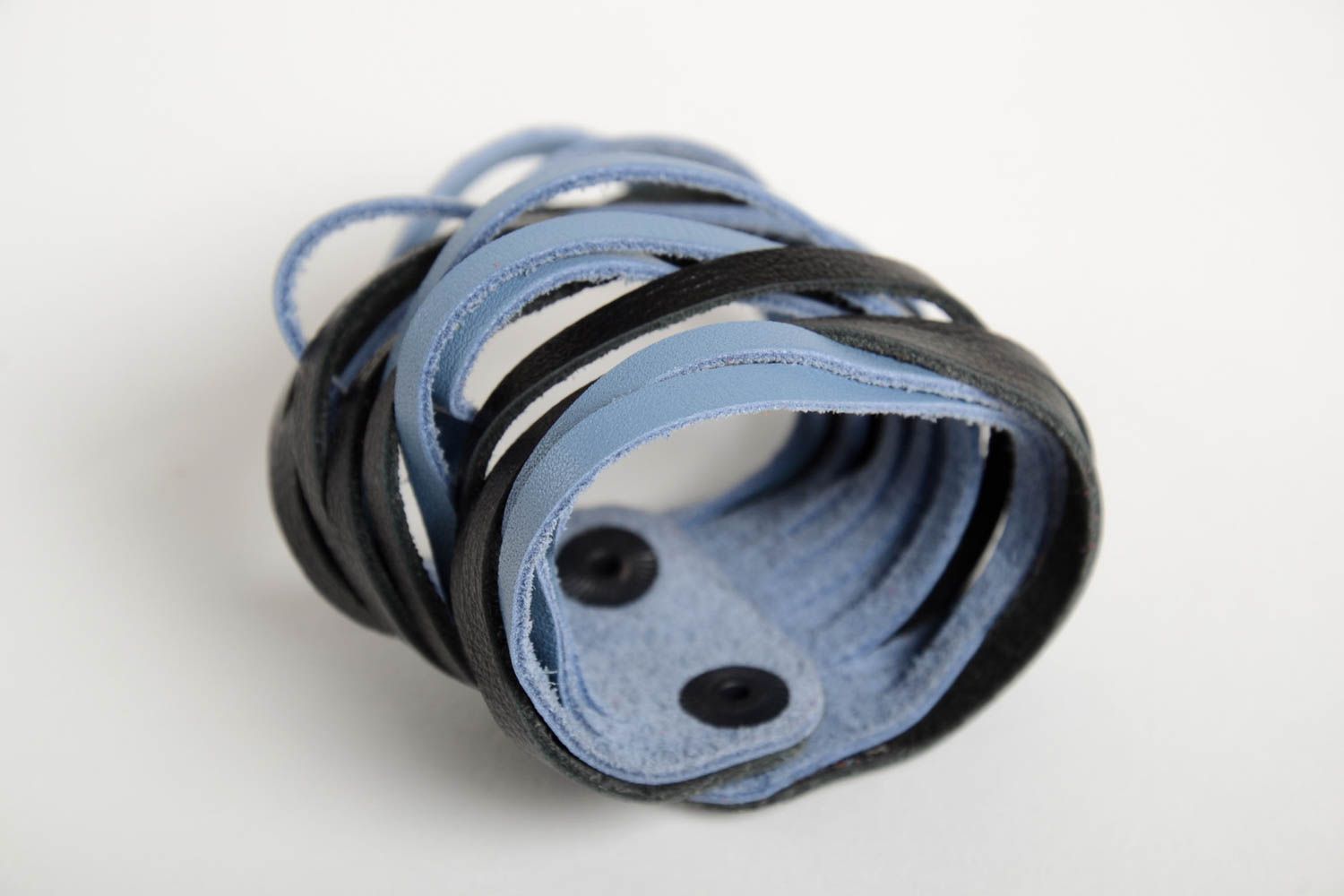 Blau schwarzes breites Damen Armband handmade Leder Schmuck Frauen Accessoire  foto 3
