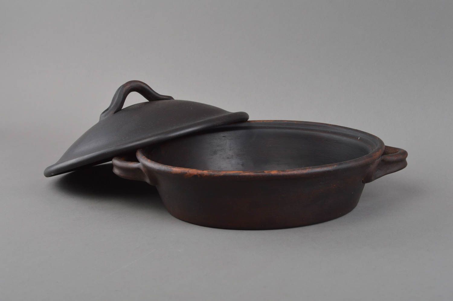 Sartén de cerámica con tapa hecha a mano menaje de cocina vajilla de barro foto 2