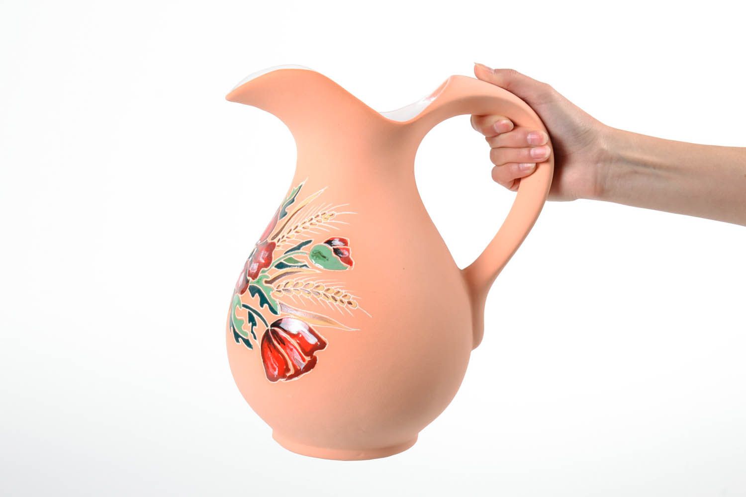 100 oz ceramic water jug with handle and floral pattern in pink color 4 lb photo 2