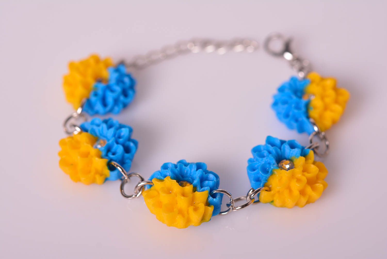 Chain tennis clay yellow and blue flowers bracelet photo 1