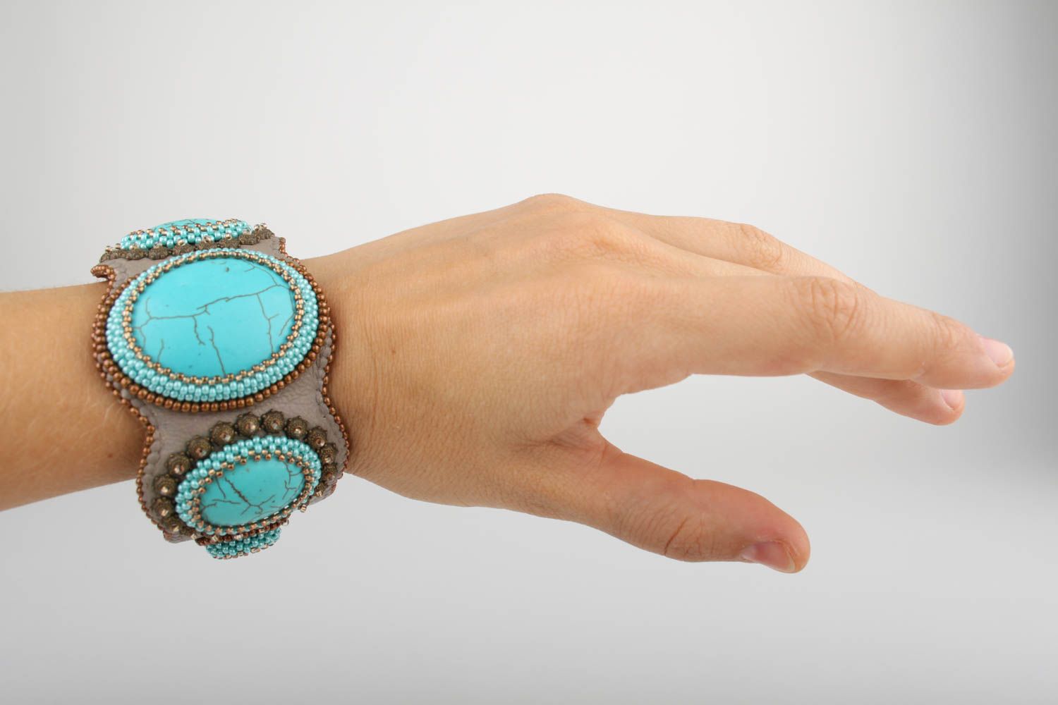 Handmade leather bracelet turquoise bracelet beaded bracelet fashion bijouterie photo 4