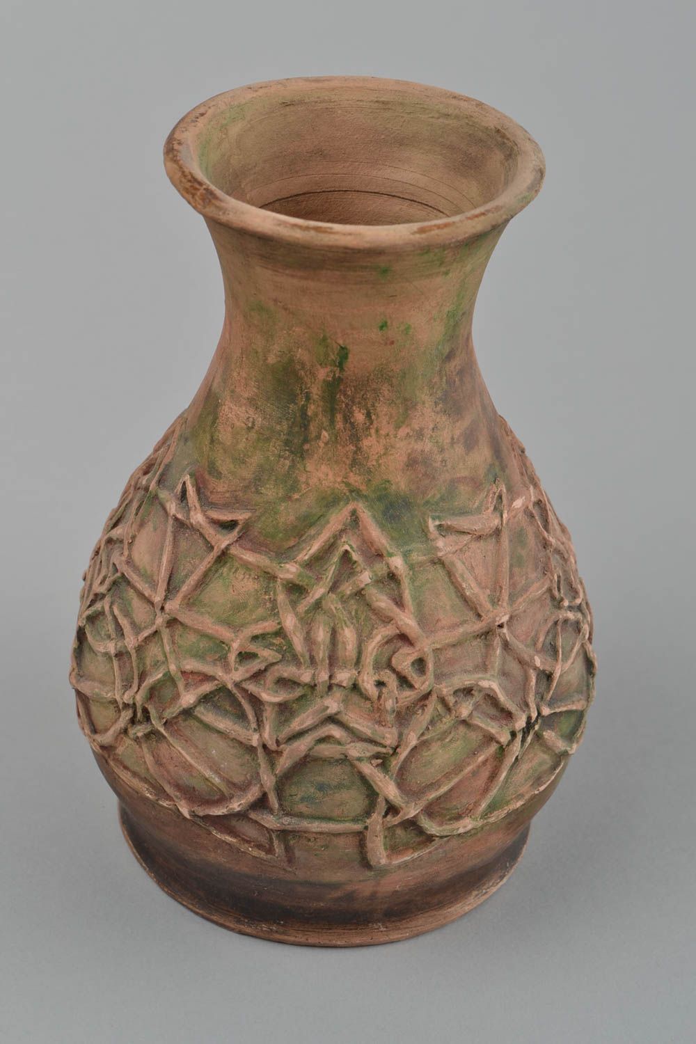 Handmade clay flower vase with molded ornament 30 oz décor gift 9, 1,9 lb photo 4