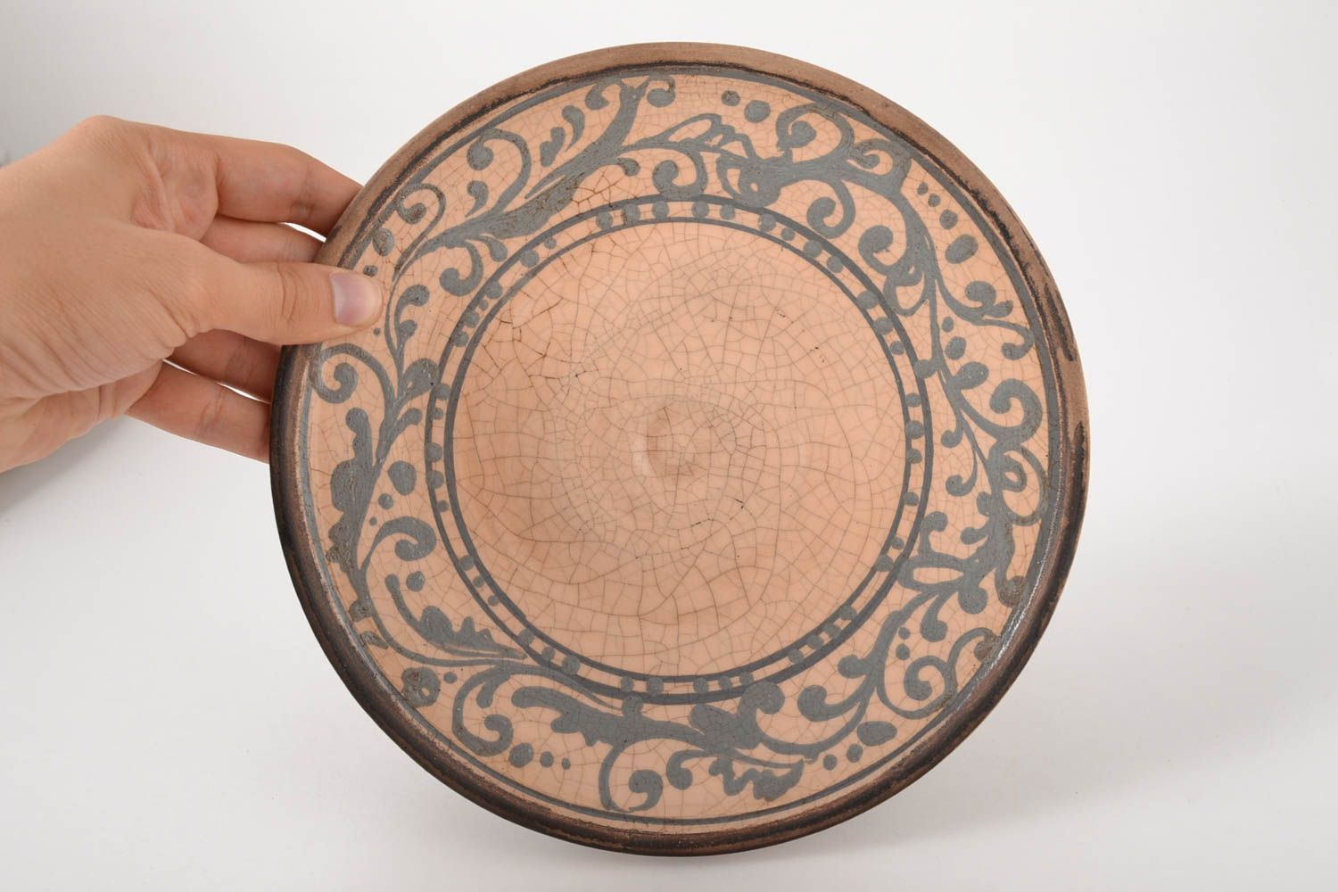 Керамическая тарелка ручной работы глиняная посуда расписная тарелка Узоры фото 5