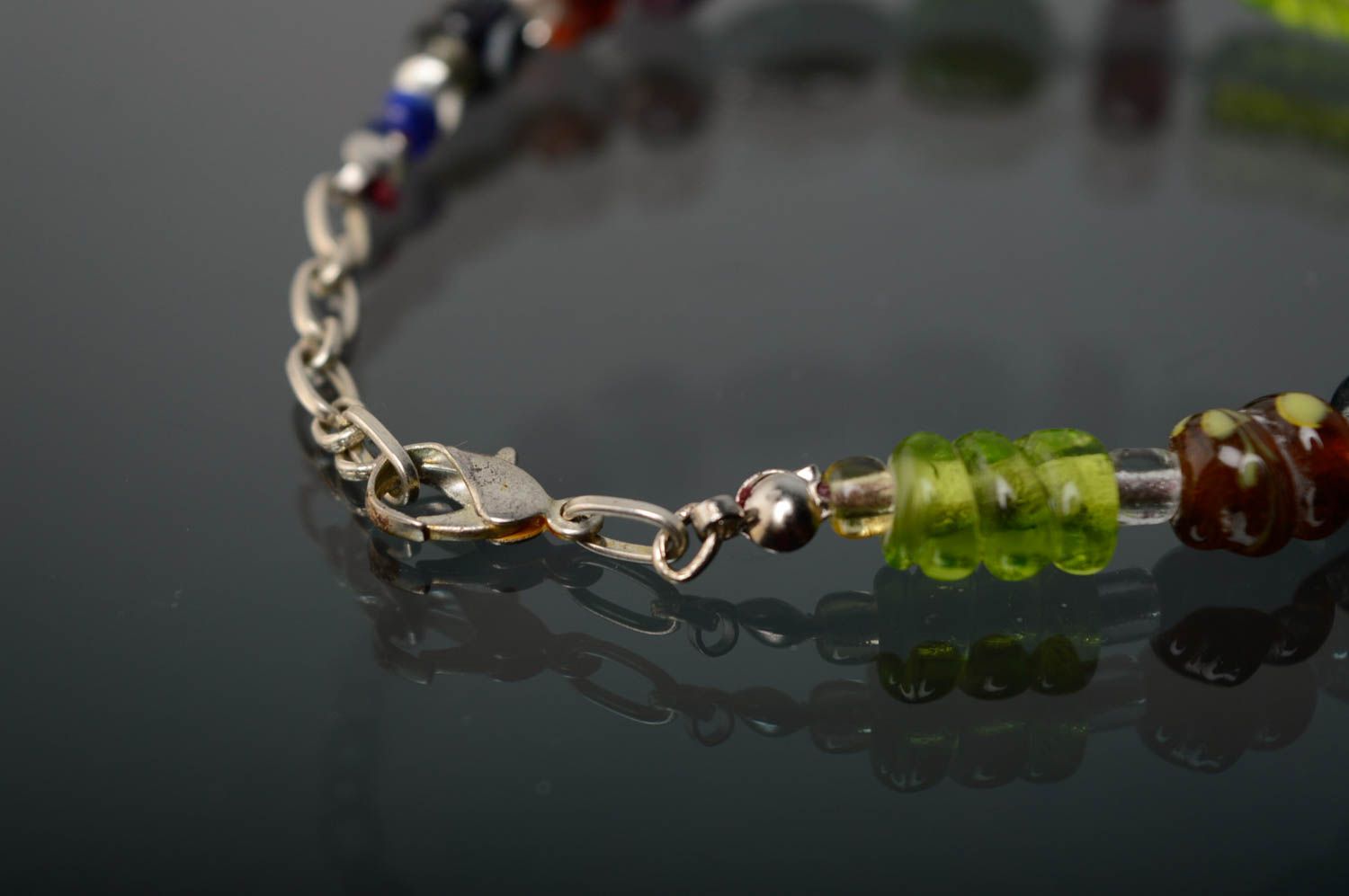 Bracelet with designer lampwork glass beads with patterns photo 5