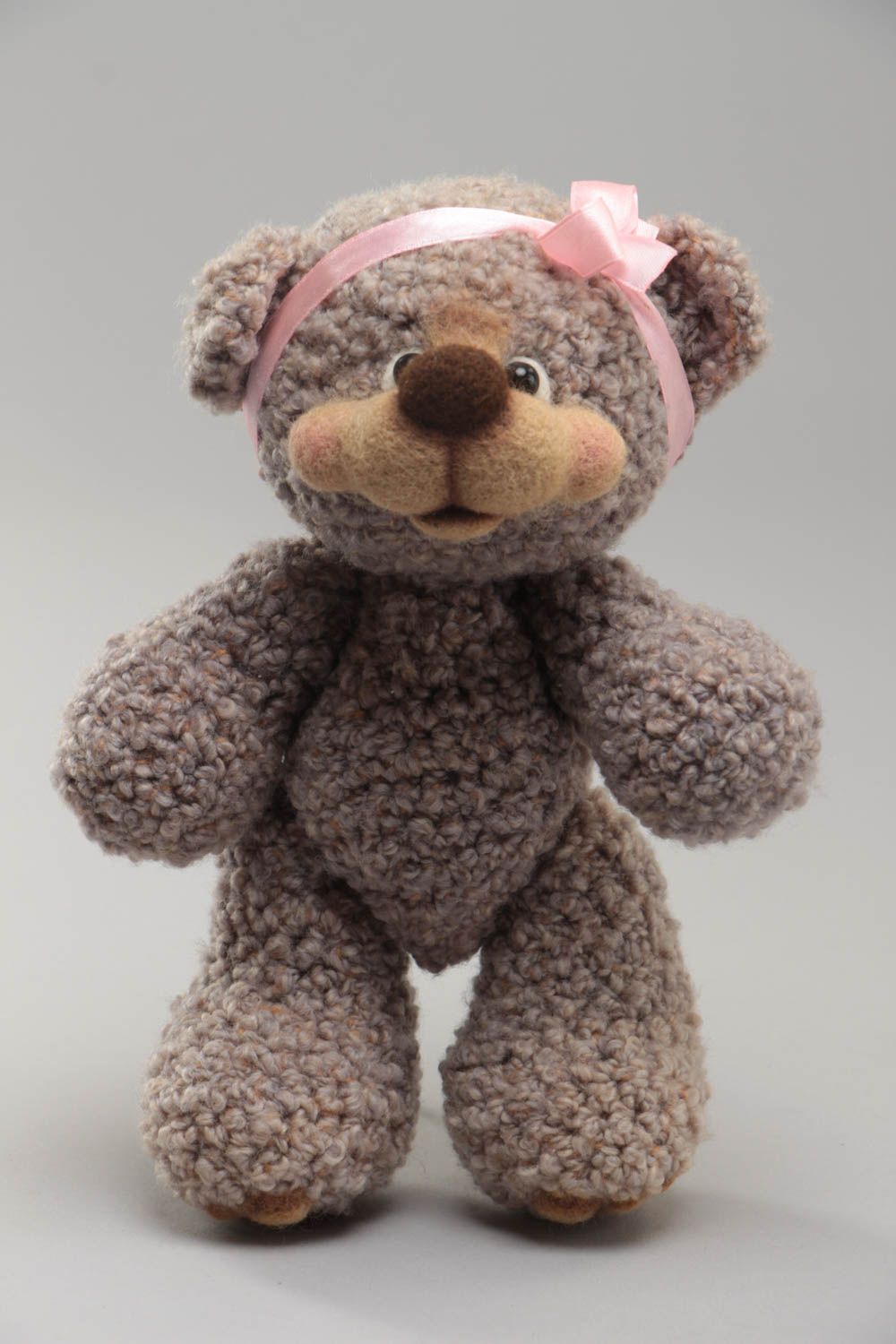 Soft crocheted toy bear made of woolen textured yarn handmade home decor photo 2
