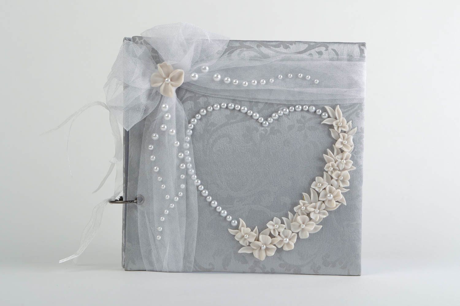 Beautiful decorative handmade scrapbook wishes album of gray color with tulle photo 1