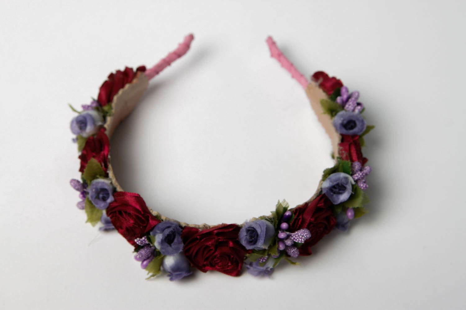 Diadema hecha a mano regalo original adorno para el pelo con flores multicolores foto 3
