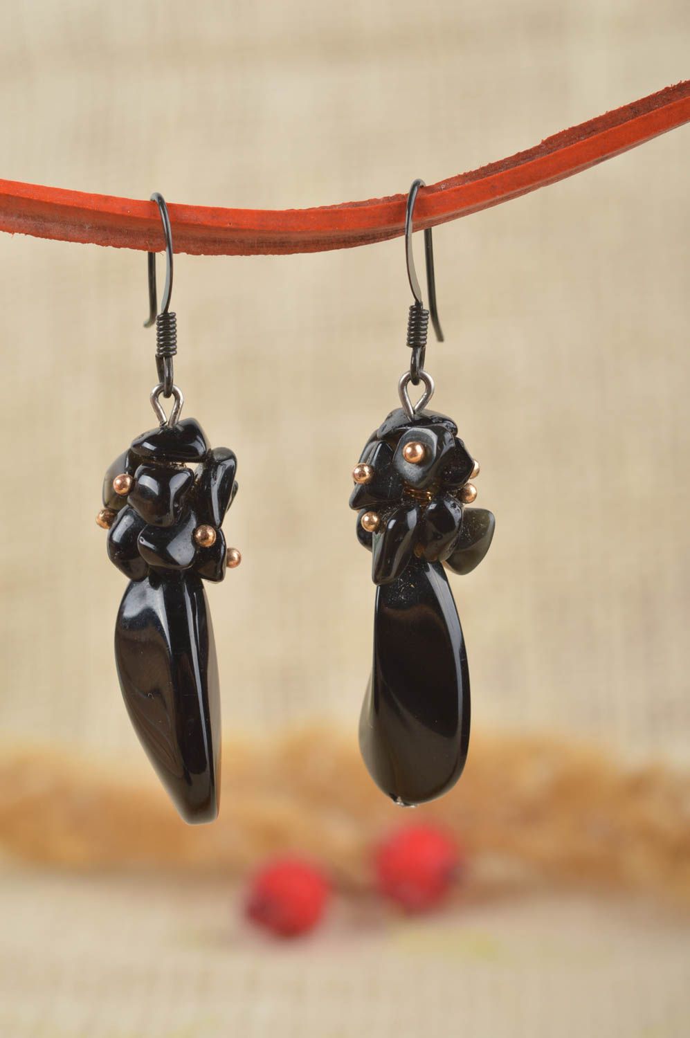Beautiful earrings with charms black designer earrings stylish jewelry photo 1