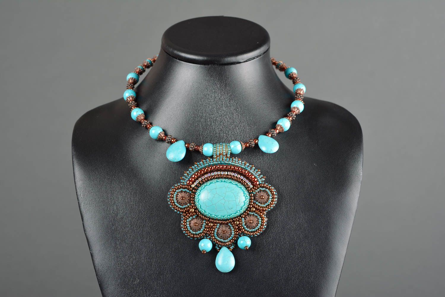 Beaded unusual necklace handmade stylish accessories beautiful jewelry photo 2