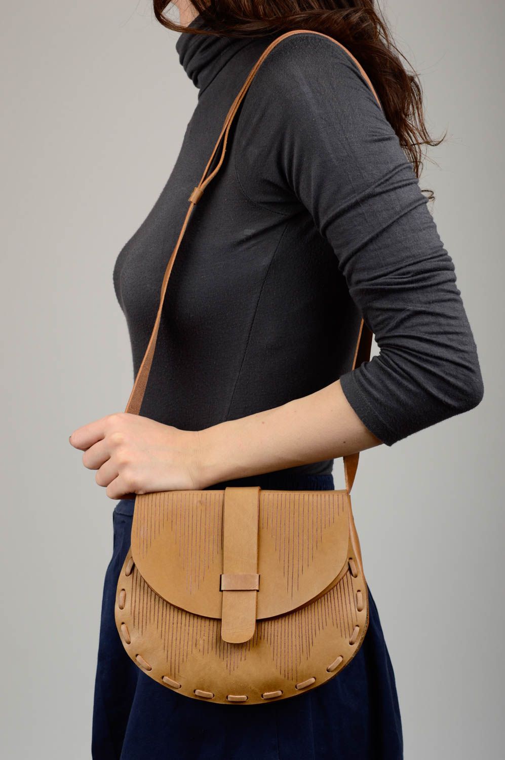 Сумка ручной работы сумка через плечо коричневая сумка из кожи в стиле бохо фото 2