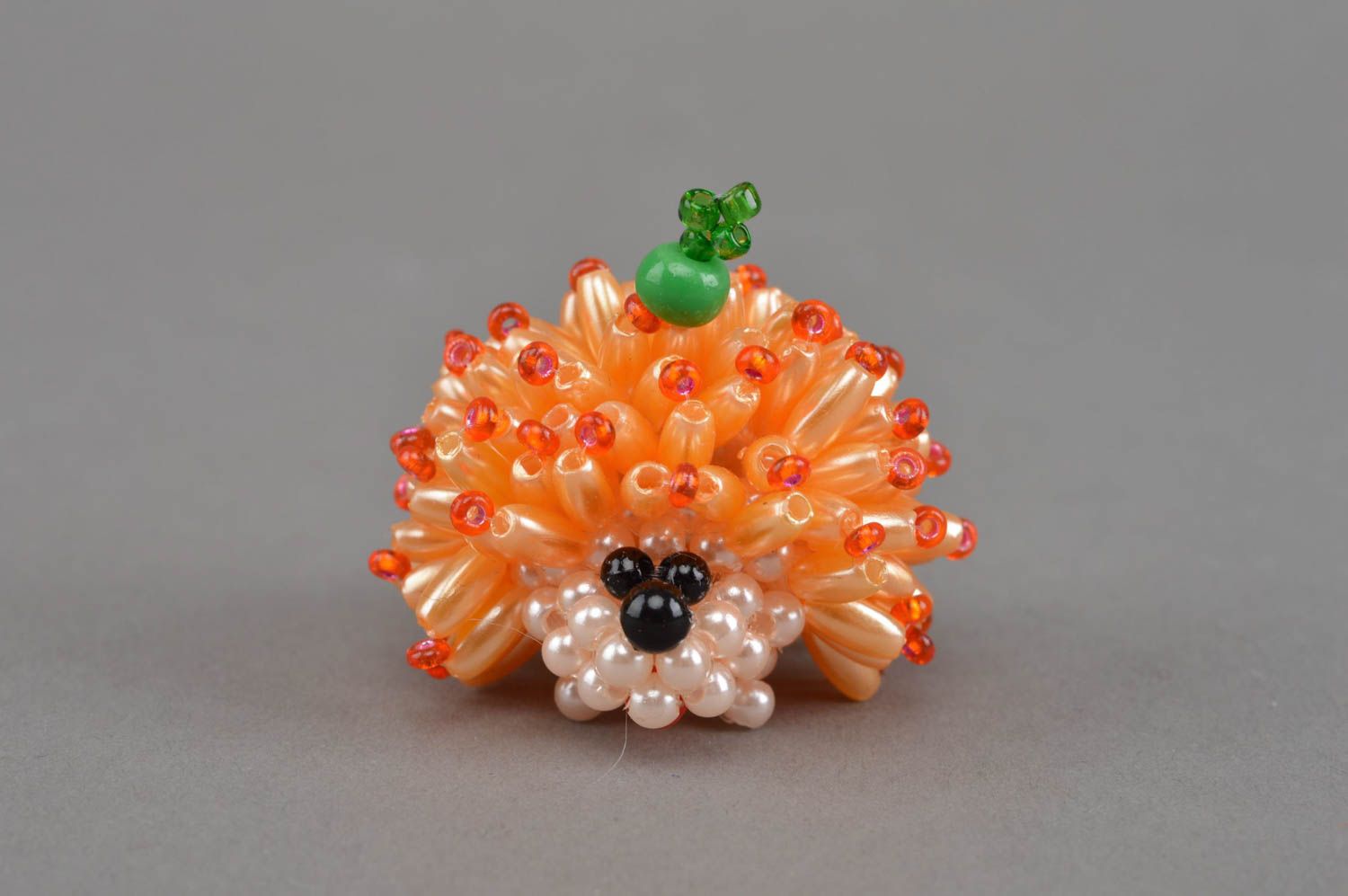 Hérisson en perles de rocaille figurine orange décorative faite main originale photo 3