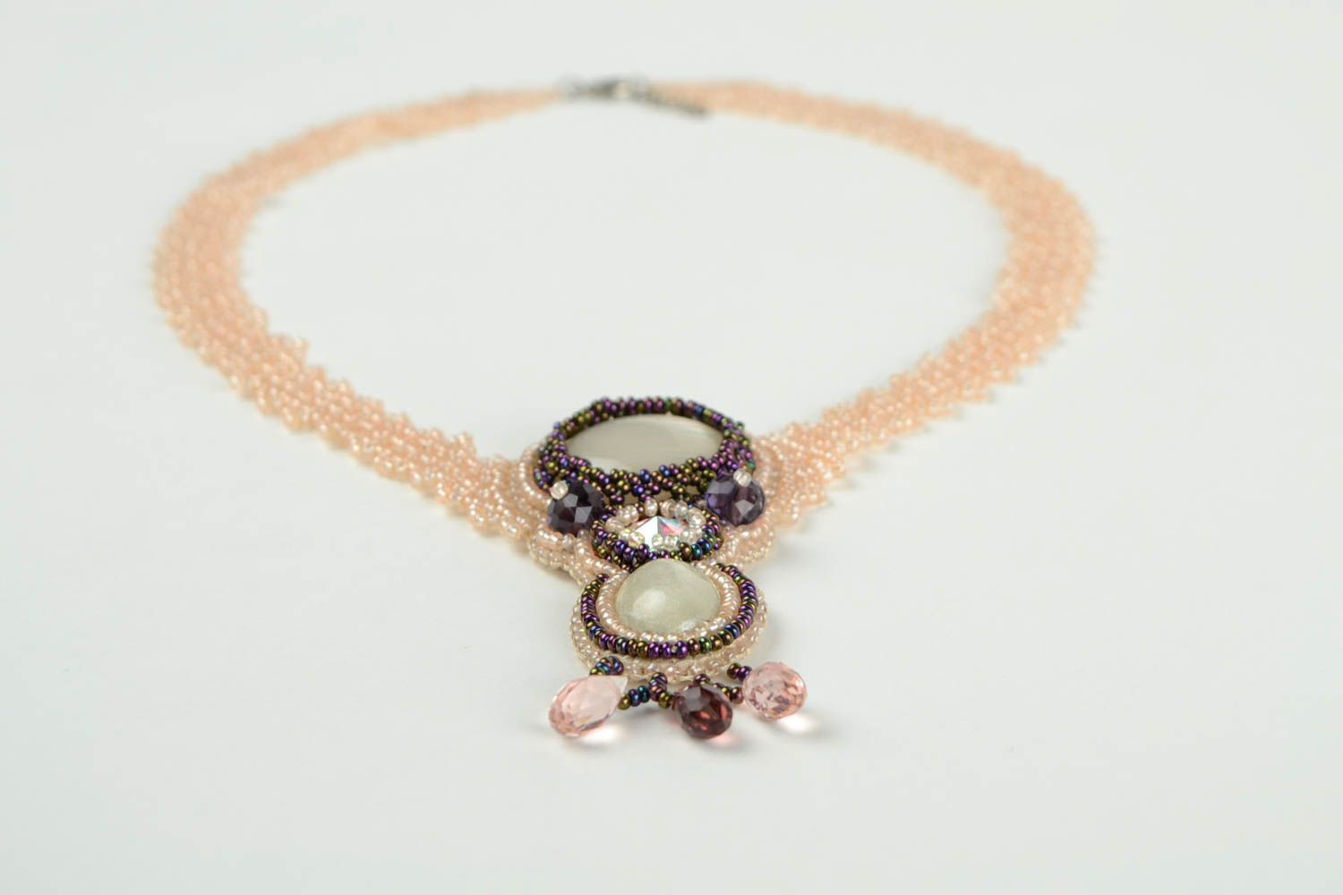 Schmuck handgemacht Halskette mit Anhänger Rocailles Kette Damen Collier rosa foto 5