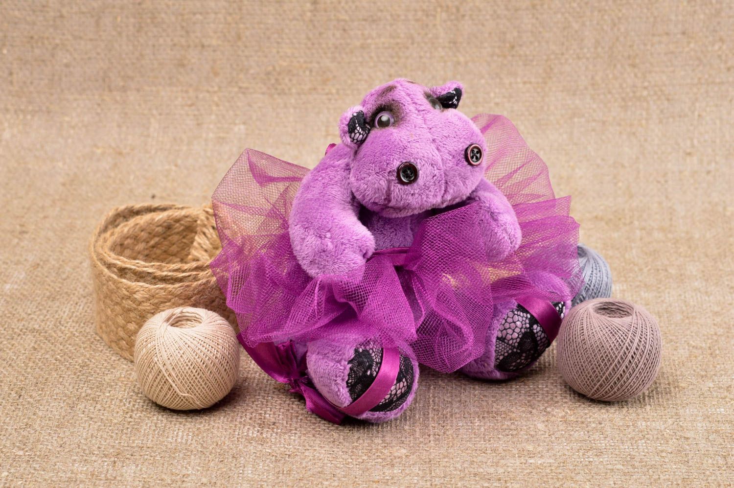 Juguete artesanal hipopótamo lila bonito peluche original regalo para niños foto 1